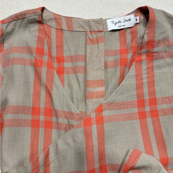 Rujuta Sheth Cotton Beige Orange Plaid Wrap Jumpsuit M - Picture 4 of 9